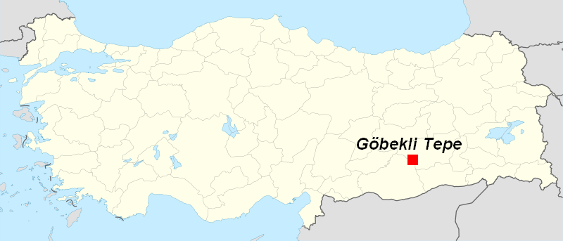 A map of Turkey with a red square in the south-east marking Göbekli Tepe